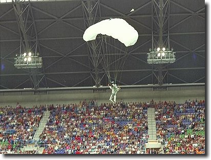 Touch down in a soccer stadium